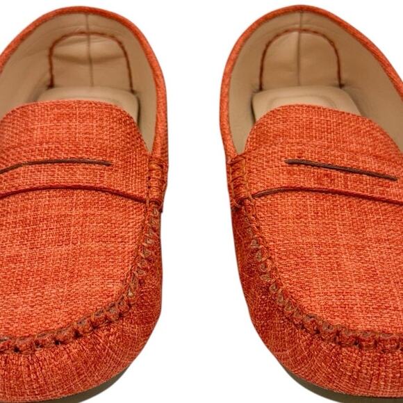 Just Fab Reese Orange Tweed Faux Leather Padded Maccosins Loafers Sz 11 Comfort - Picture 10 of 10